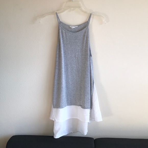 Love Riche Tops - Flowy tunic top, soft gray and white boarder